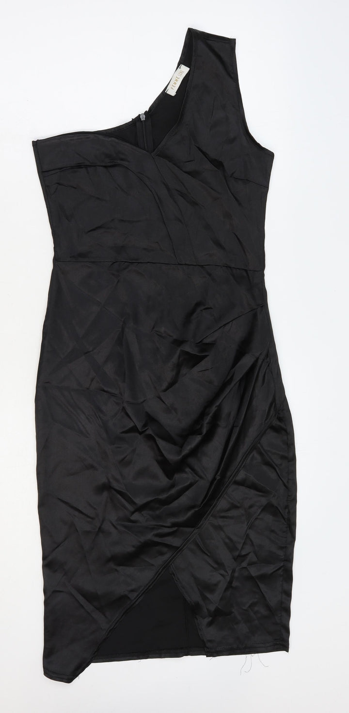 Femme Luxe Womens Black Polyester Bodycon Size 6 One Shoulder Zip