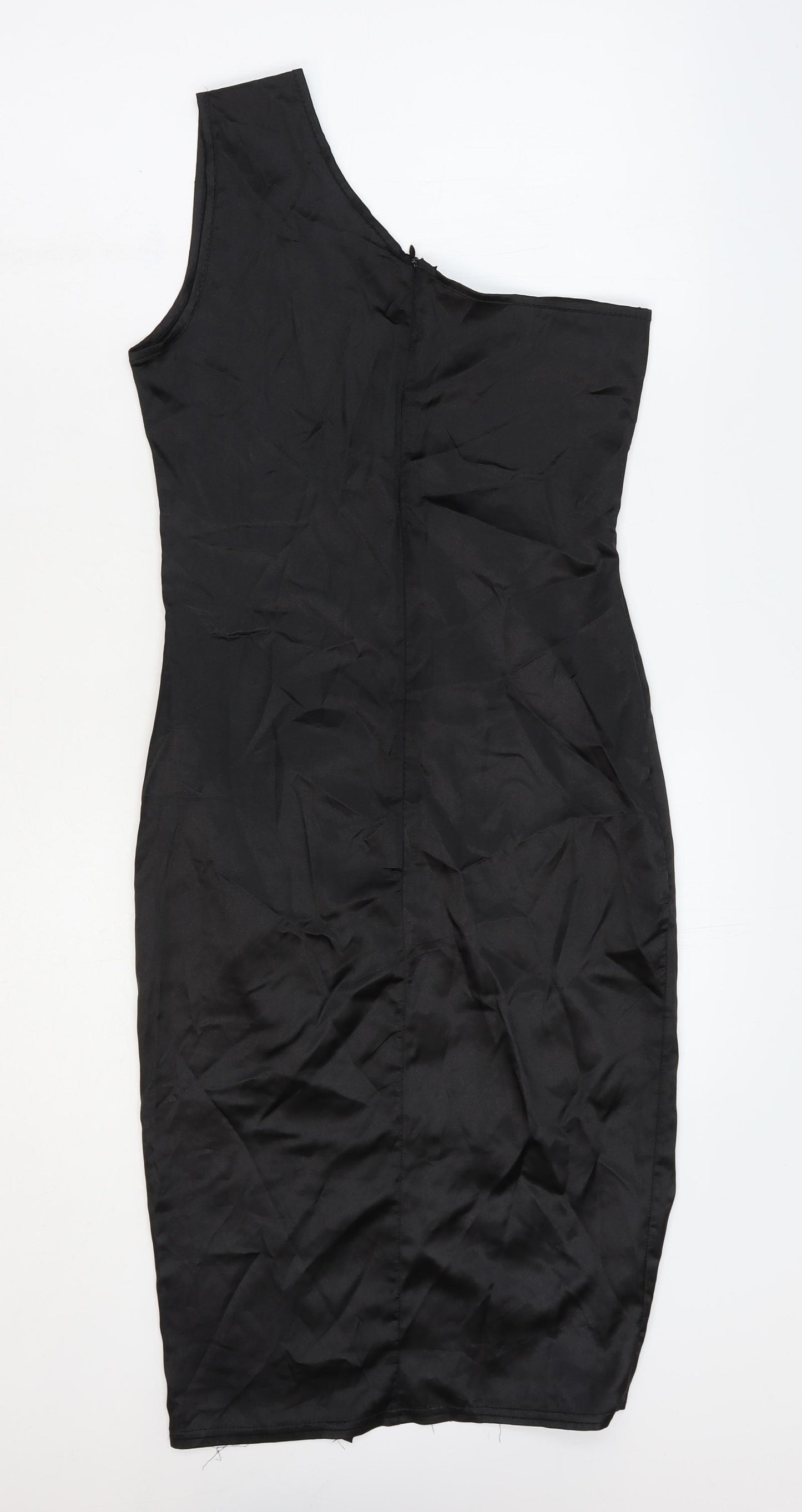 Femme Luxe Womens Black Polyester Bodycon Size 6 One Shoulder Zip