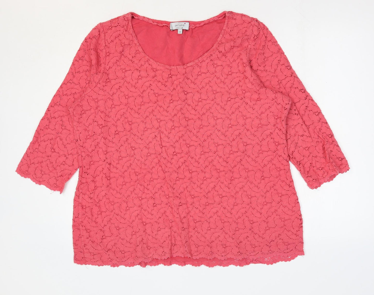 Per Una Womens Pink Floral Cotton Basic Blouse Size 20 Scoop Neck