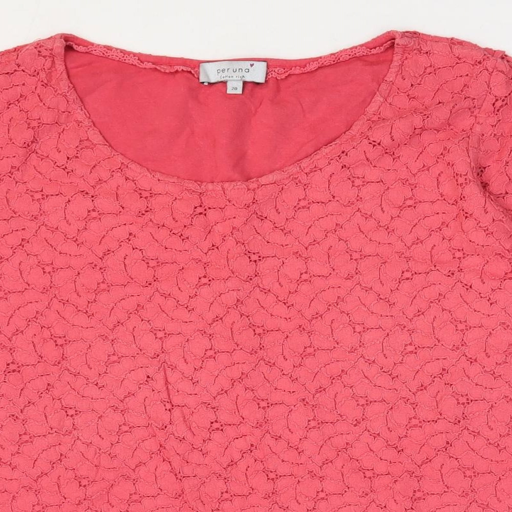 Per Una Womens Pink Floral Cotton Basic Blouse Size 20 Scoop Neck
