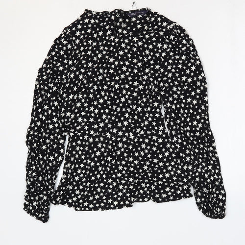 Marks and Spencer Womens Beige Geometric Viscose Basic Blouse Size 6 Round Neck - Star Print