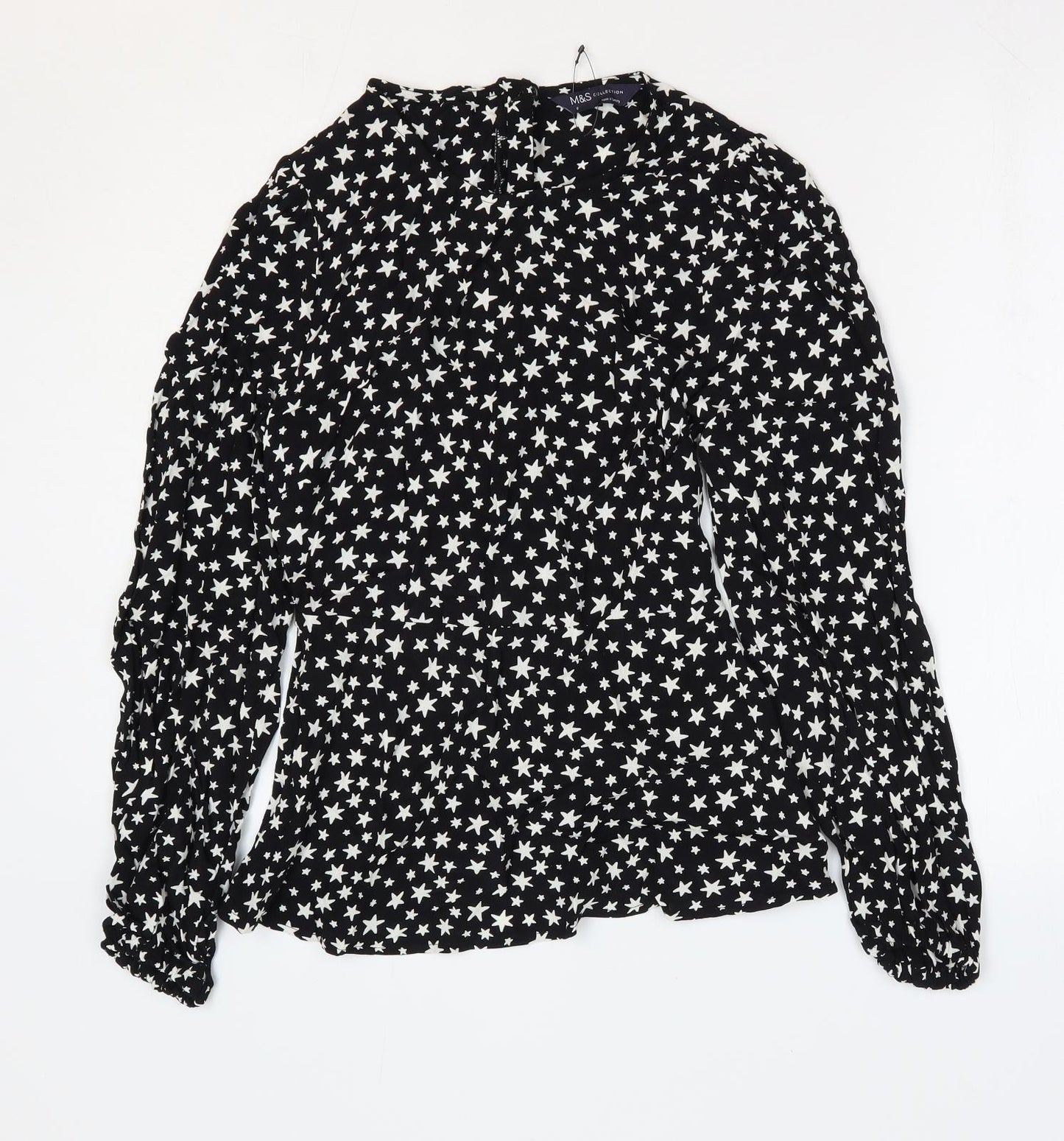 Marks and Spencer Womens Beige Geometric Viscose Basic Blouse Size 6 Round Neck - Star Print