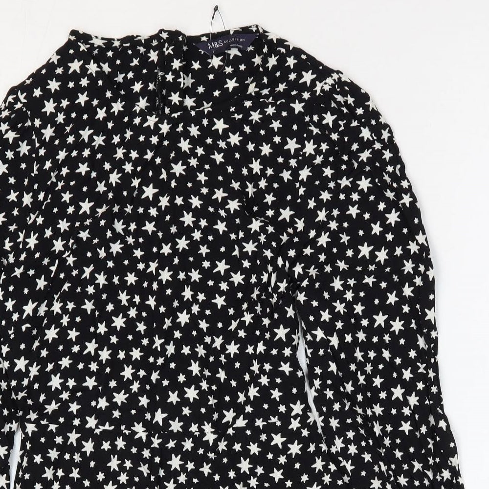 Marks and Spencer Womens Beige Geometric Viscose Basic Blouse Size 6 Round Neck - Star Print