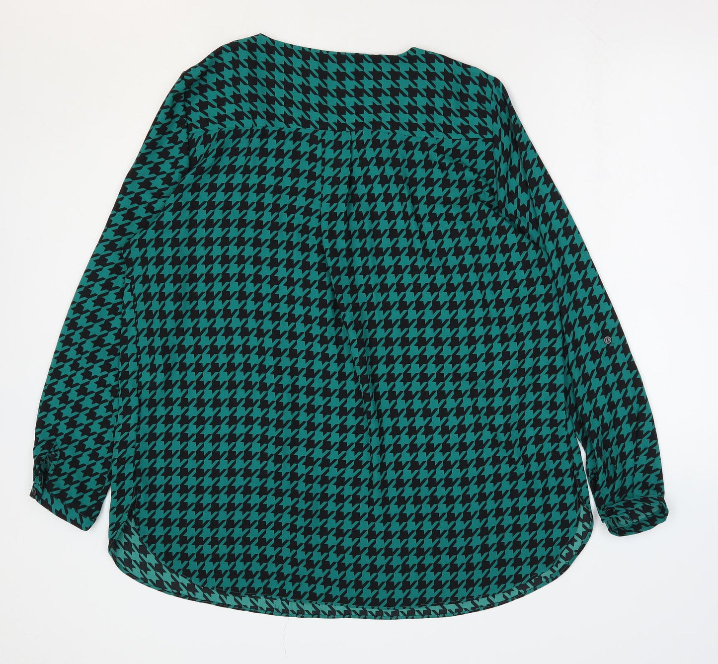 TU Womens Green Herringbone Polyester Basic Blouse Size 16 V-Neck