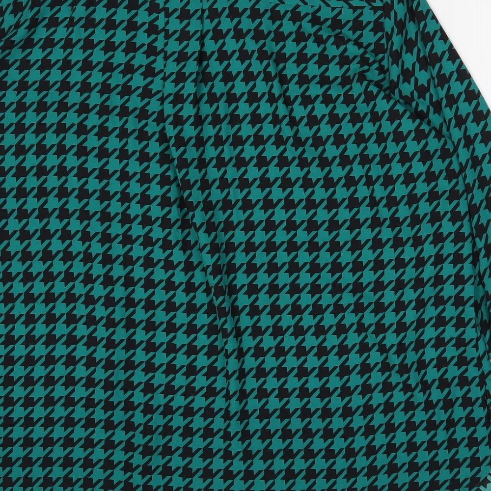 TU Womens Green Herringbone Polyester Basic Blouse Size 16 V-Neck