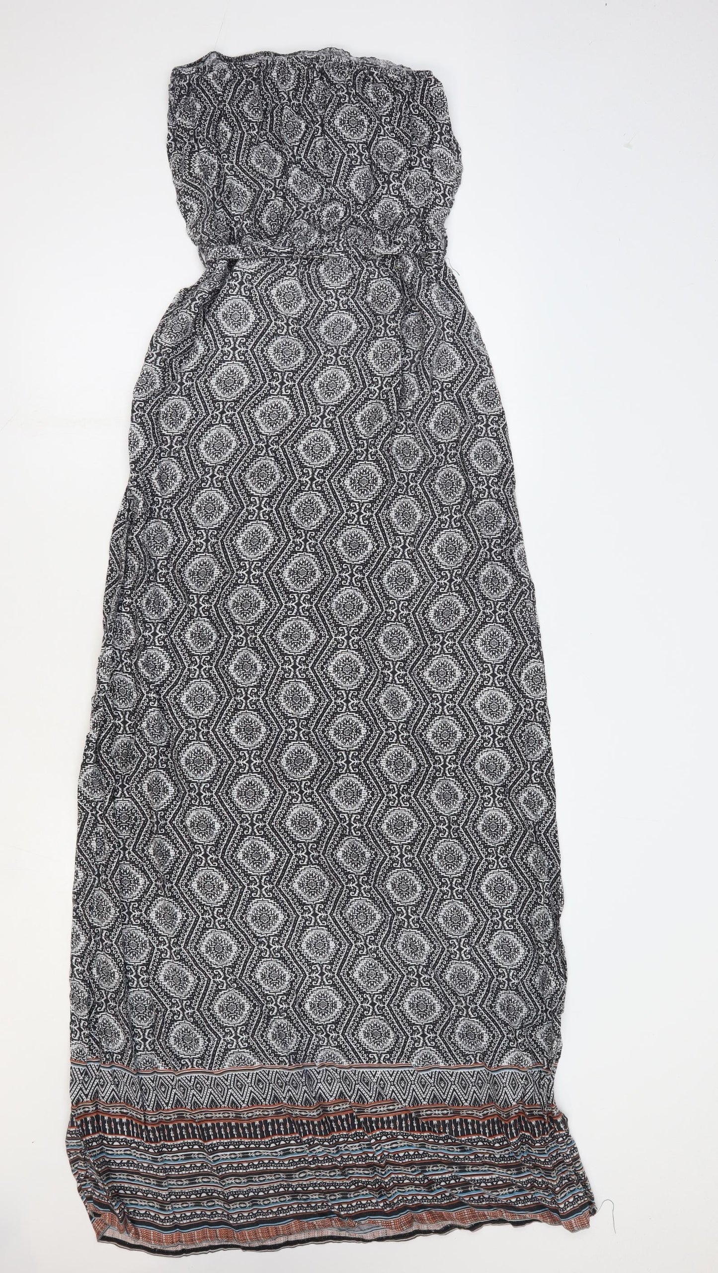 New Look Womens Black Geometric Viscose Maxi Size 8 Off the Shoulder Tie - Bandeau Dress