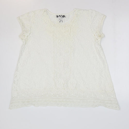 Karen Kane Womens White Floral Cotton Basic Blouse Size XS Round Neck
