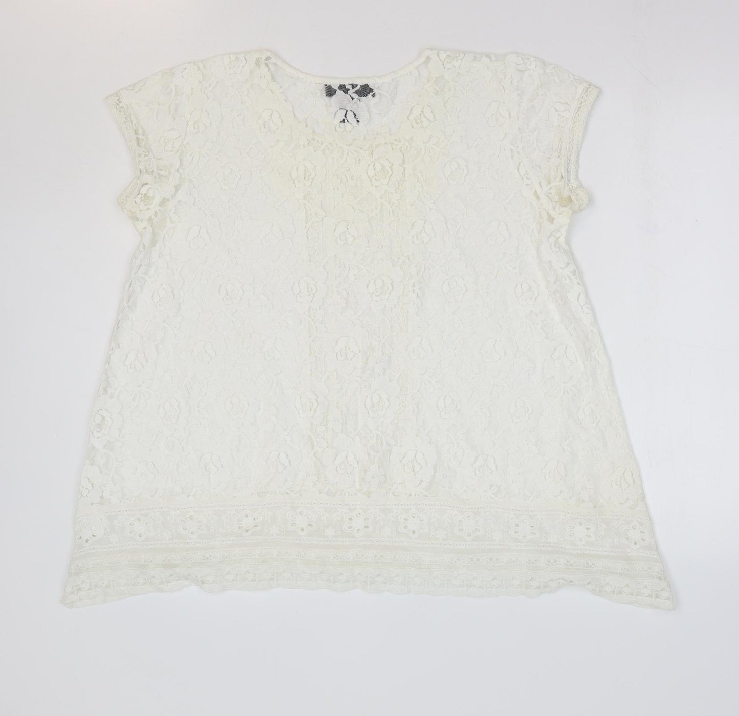 Karen Kane Womens White Floral Cotton Basic Blouse Size XS Round Neck