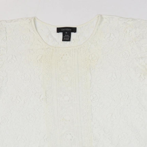 Karen Kane Womens White Floral Cotton Basic Blouse Size XS Round Neck
