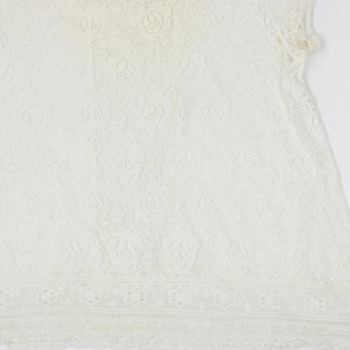 Karen Kane Womens White Floral Cotton Basic Blouse Size XS Round Neck