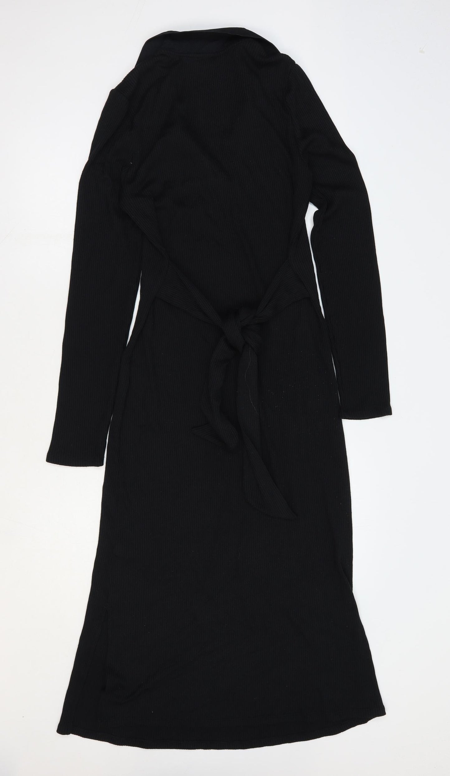 Marks and Spencer Womens Black Polyester Jumper Dress Size 8 Collared Tie - Ribbed
