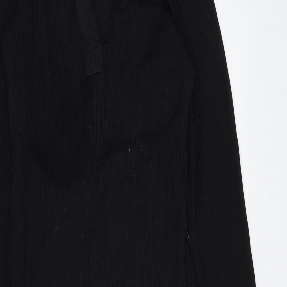 Marks and Spencer Womens Black Polyester Jumper Dress Size 8 Collared Tie - Ribbed