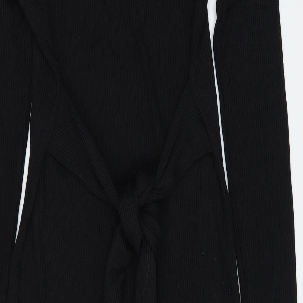 Marks and Spencer Womens Black Polyester Jumper Dress Size 8 Collared Tie - Ribbed