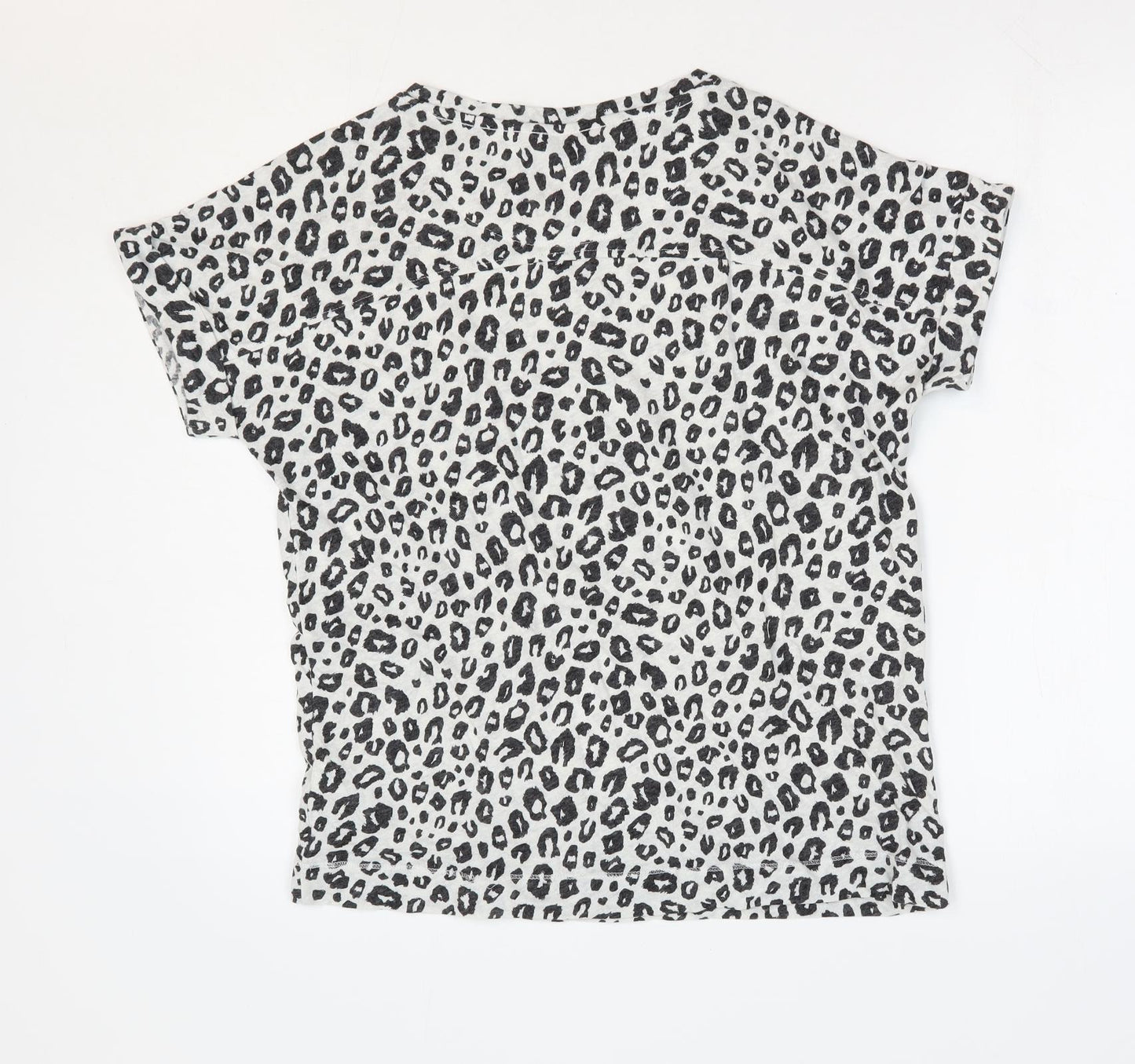 Marks and Spencer Womens White Animal Print Linen Basic T-Shirt Size 10 Round Neck - Leopard Print