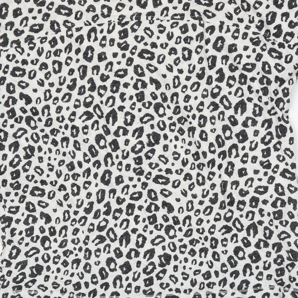 Marks and Spencer Womens White Animal Print Linen Basic T-Shirt Size 10 Round Neck - Leopard Print