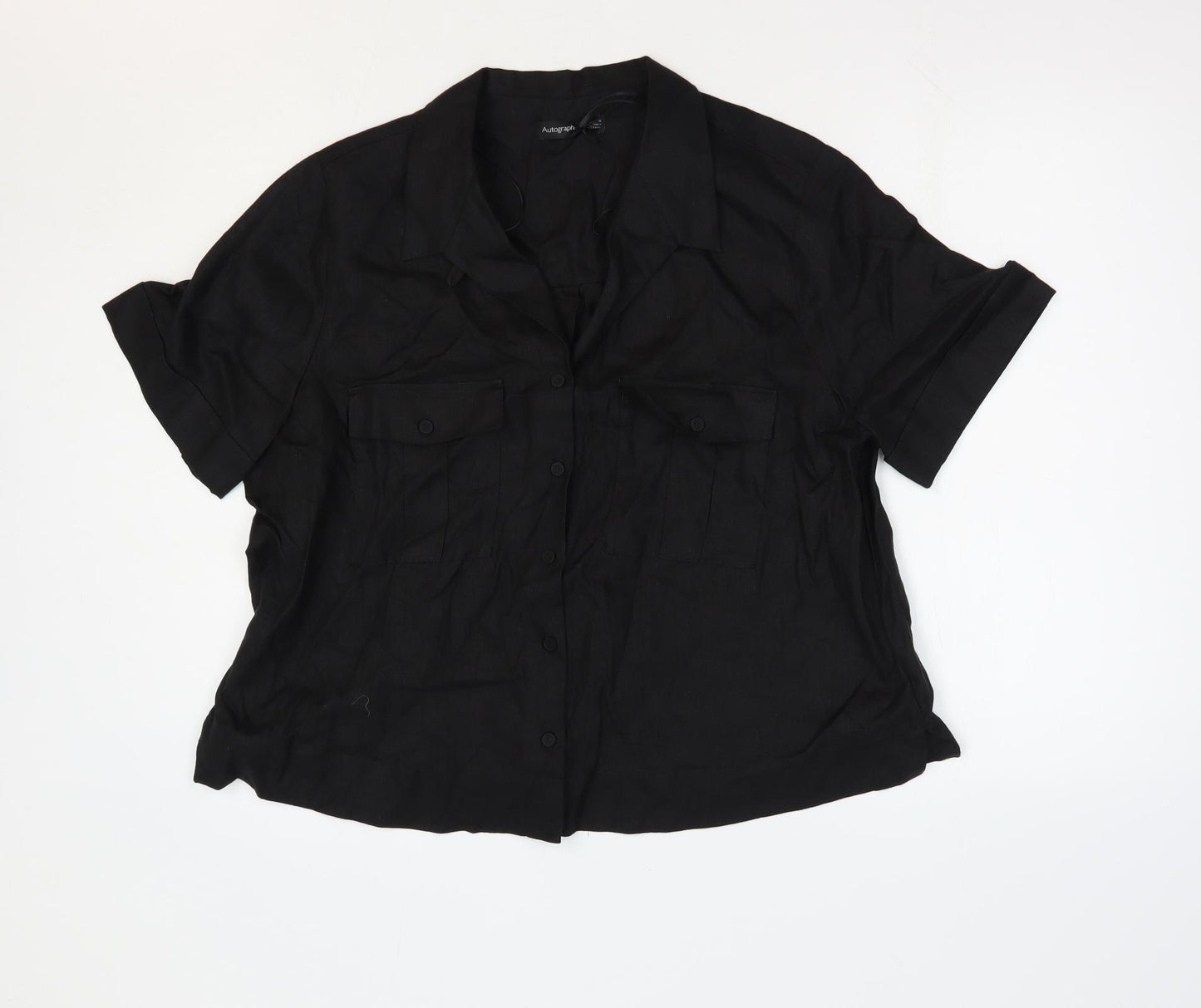 Autograph Womens Black Linen Basic Button-Up Size 18 Collared