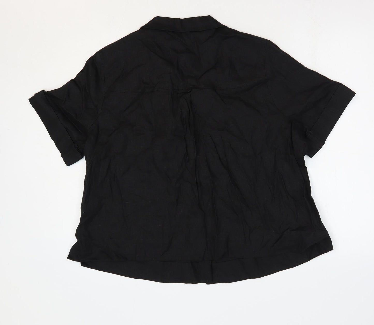 Autograph Womens Black Linen Basic Button-Up Size 18 Collared