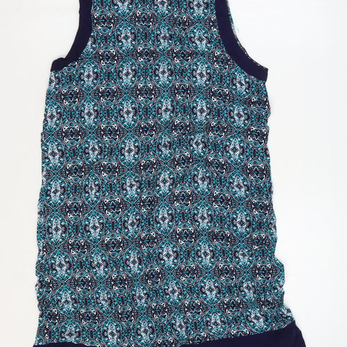 Apricot Womens Blue Geometric Viscose Shift Size 10 V-Neck Pullover