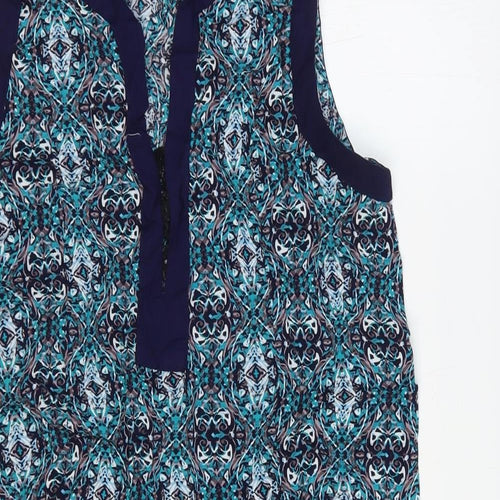 Apricot Womens Blue Geometric Viscose Shift Size 10 V-Neck Pullover