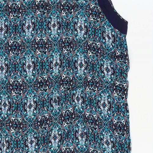 Apricot Womens Blue Geometric Viscose Shift Size 10 V-Neck Pullover
