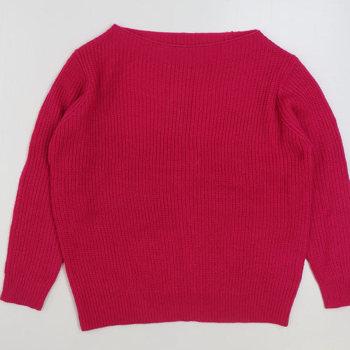 Tru Womens Pink Boat Neck Acrylic Pullover Jumper Size S