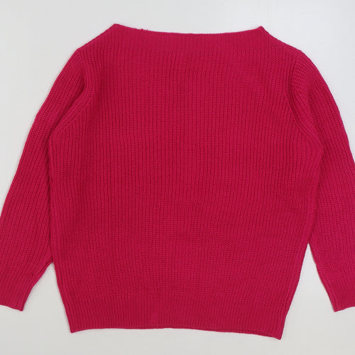 Tru Womens Pink Boat Neck Acrylic Pullover Jumper Size S