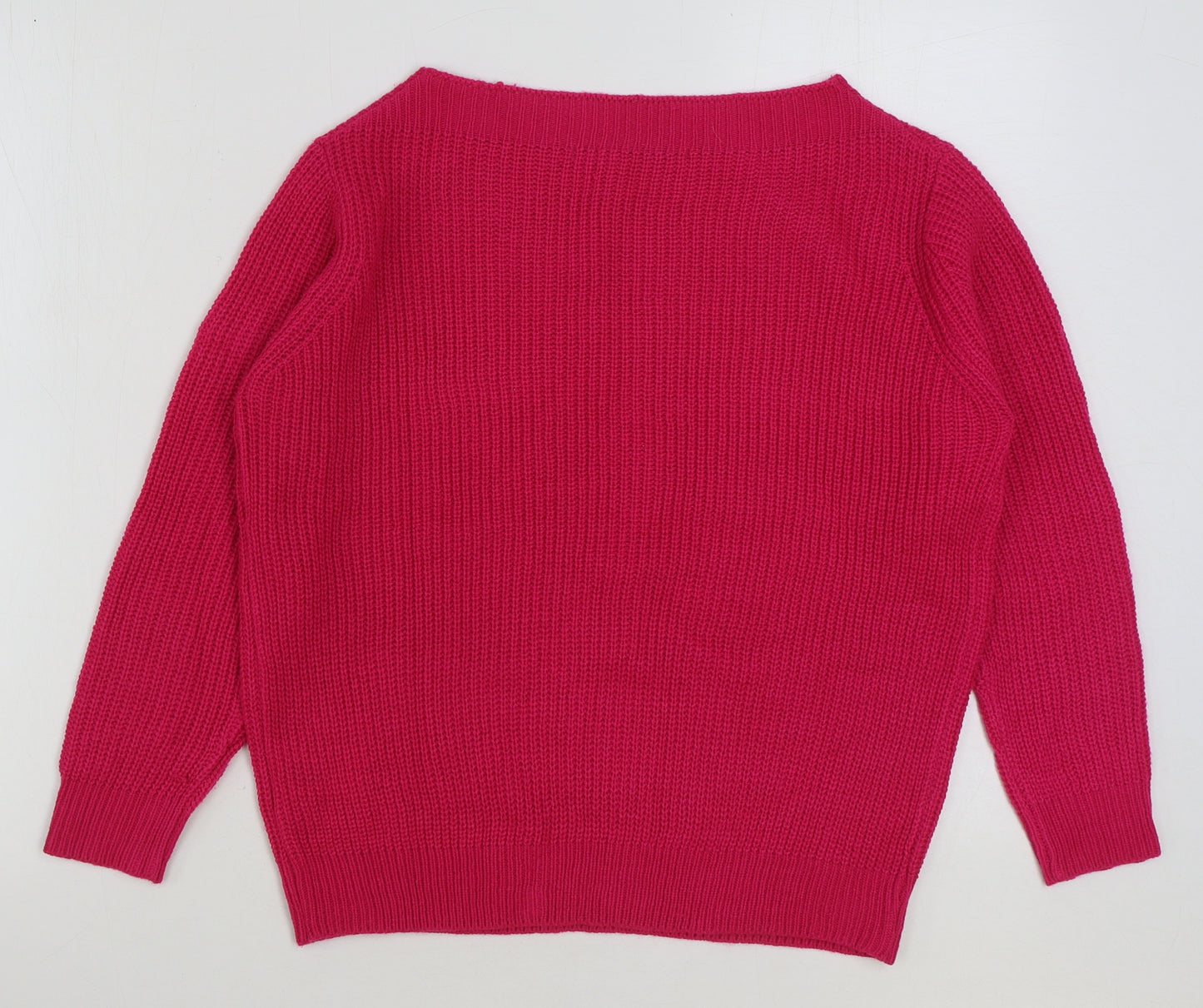 Tru Womens Pink Boat Neck Acrylic Pullover Jumper Size S