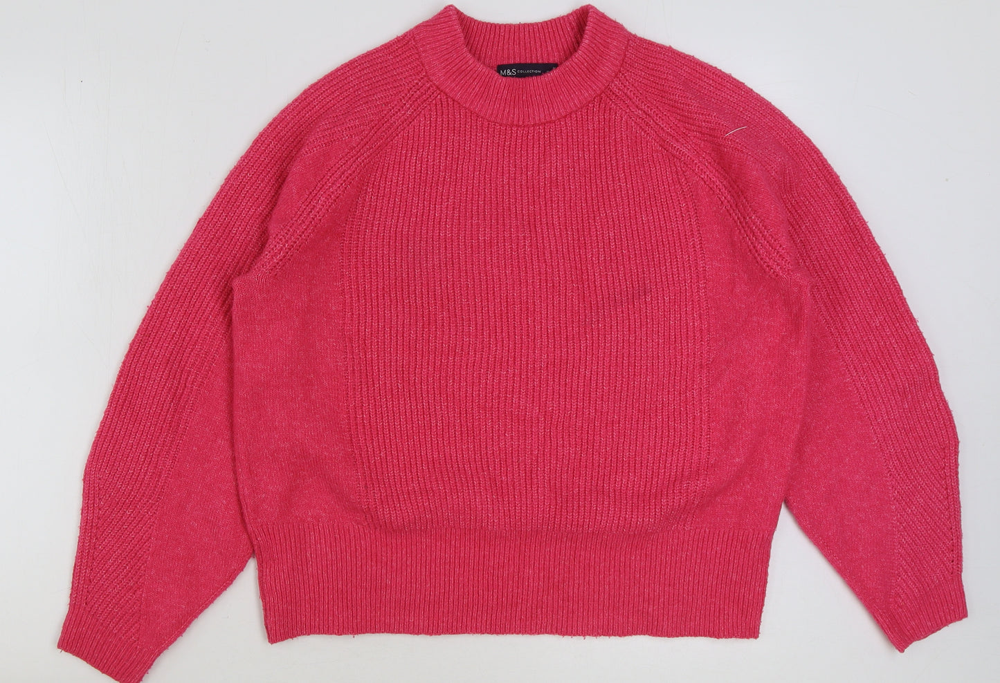 Marks and Spencer Womens Pink Round Neck Acrylic Pullover Jumper Size M