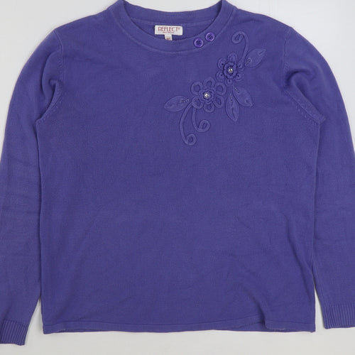 Reflect Womens Purple Round Neck Floral Acrylic Pullover Jumper Size M