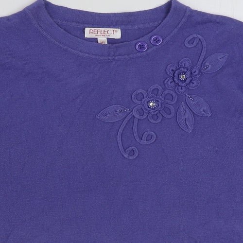 Reflect Womens Purple Round Neck Floral Acrylic Pullover Jumper Size M