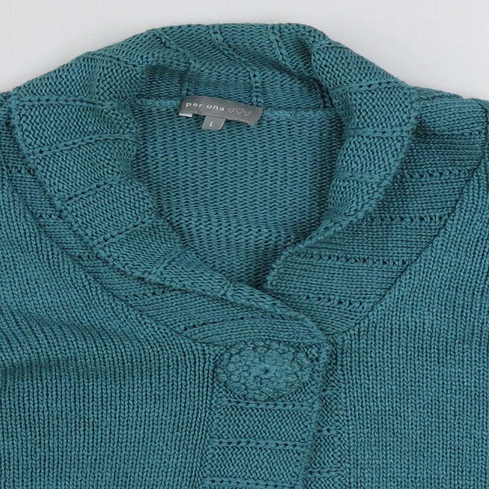 Per Una Womens Blue V-Neck Acrylic Cardigan Jumper Size L