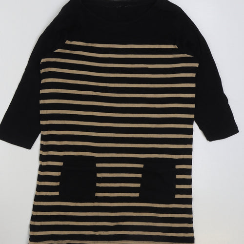 INTUITION Womens Brown Striped Cotton Basic T-Shirt Size 12 Round Neck