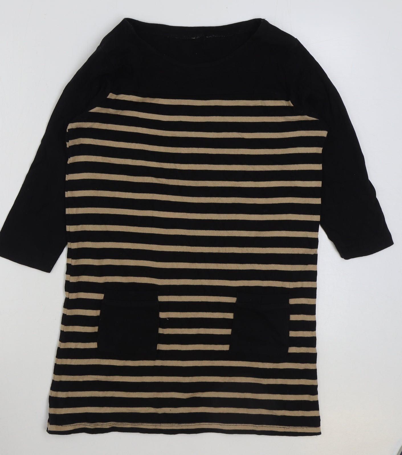 INTUITION Womens Brown Striped Cotton Basic T-Shirt Size 12 Round Neck