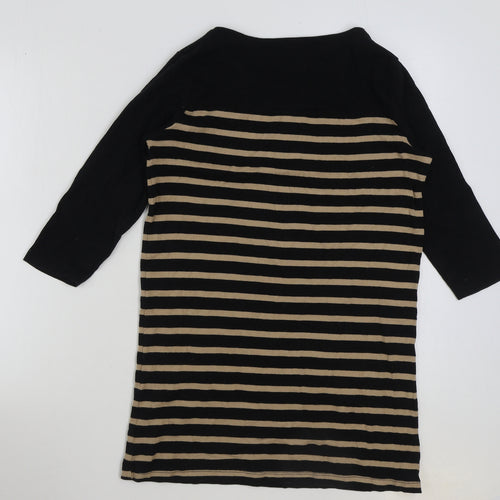 INTUITION Womens Brown Striped Cotton Basic T-Shirt Size 12 Round Neck