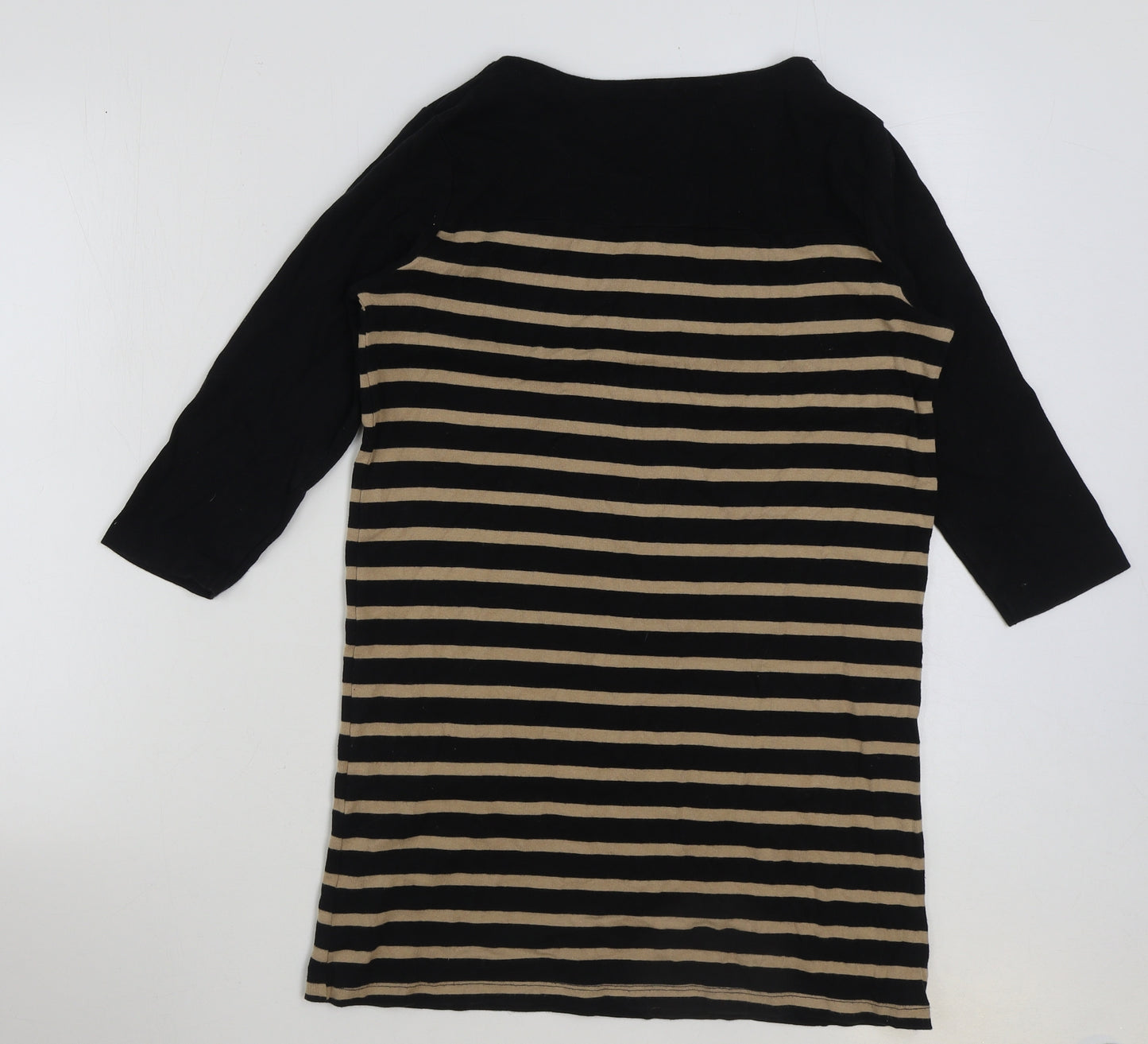 INTUITION Womens Brown Striped Cotton Basic T-Shirt Size 12 Round Neck