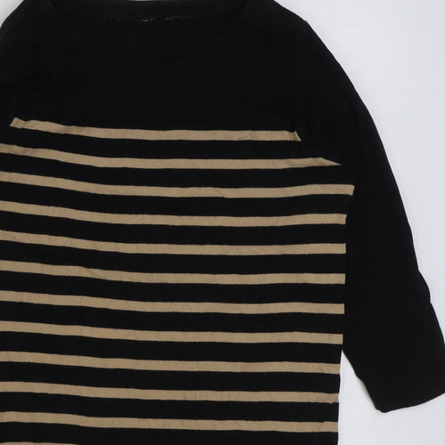 INTUITION Womens Brown Striped Cotton Basic T-Shirt Size 12 Round Neck