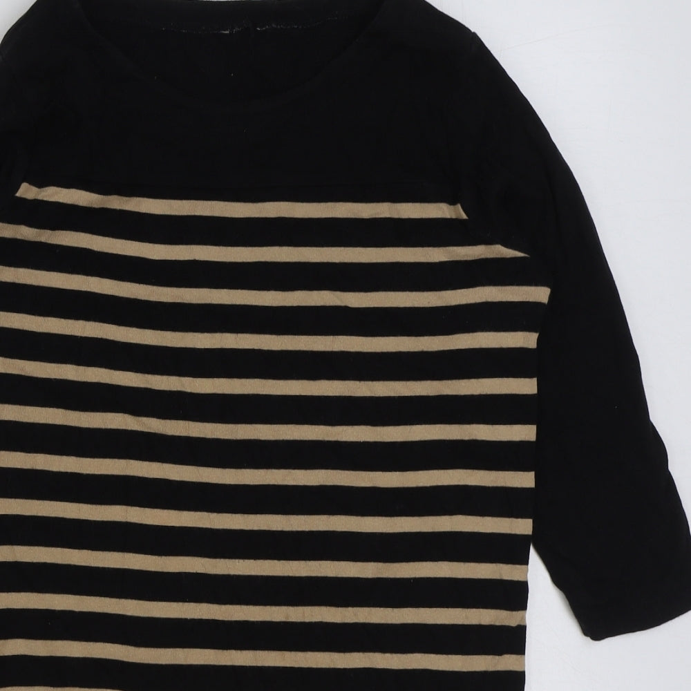 INTUITION Womens Brown Striped Cotton Basic T-Shirt Size 12 Round Neck