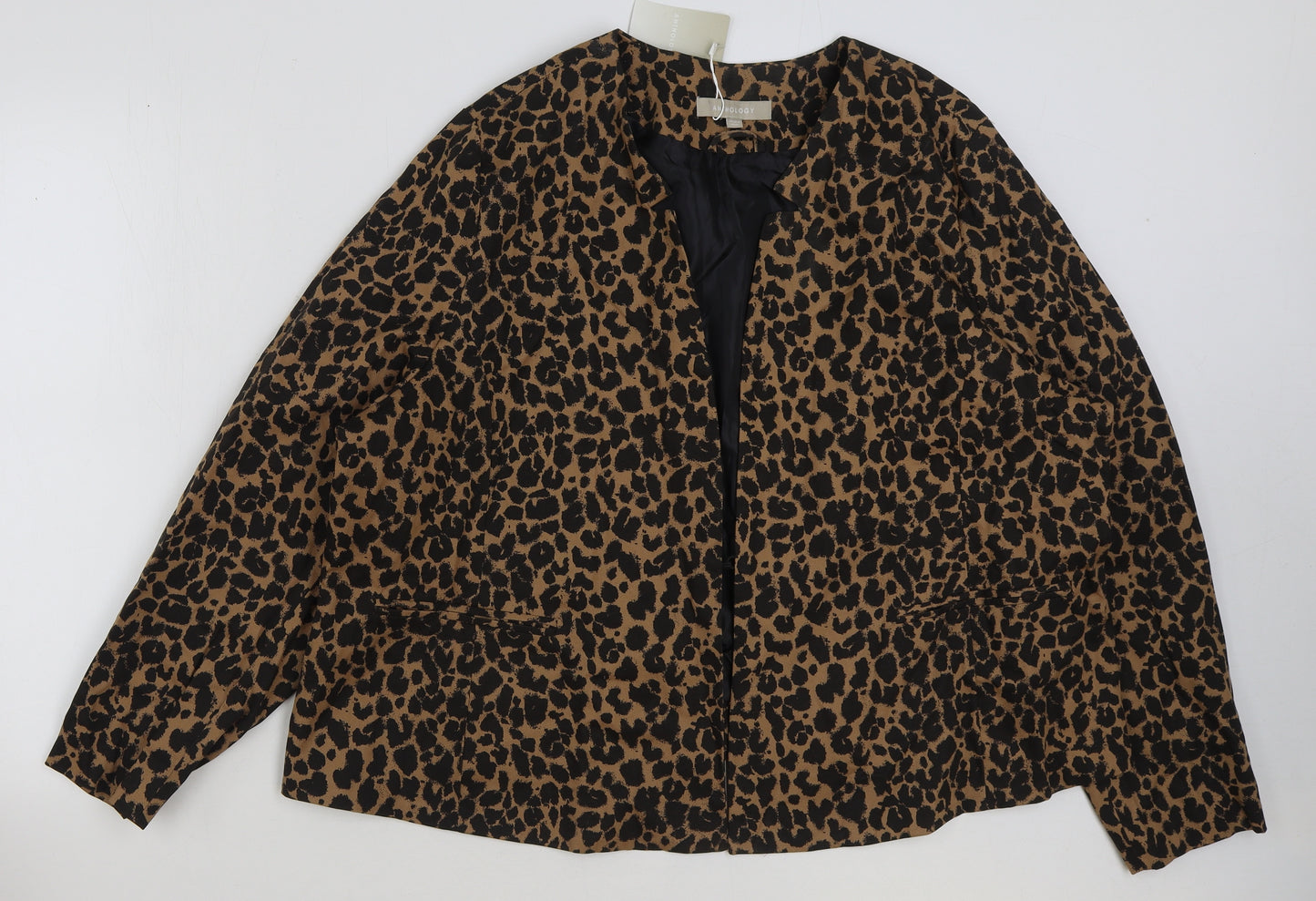 Anthology Womens Brown Animal Print Jacket Blazer Size 26 Hook & Eye - Leopard Print