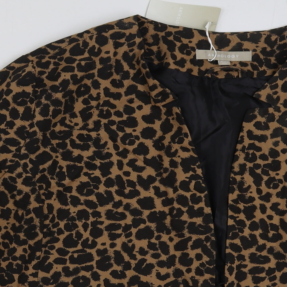 Anthology Womens Brown Animal Print Jacket Blazer Size 26 Hook & Eye - Leopard Print