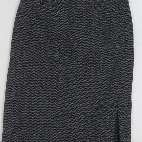 Preworn Womens Grey Herringbone Polyester A-Line Skirt Size 28 in Zip