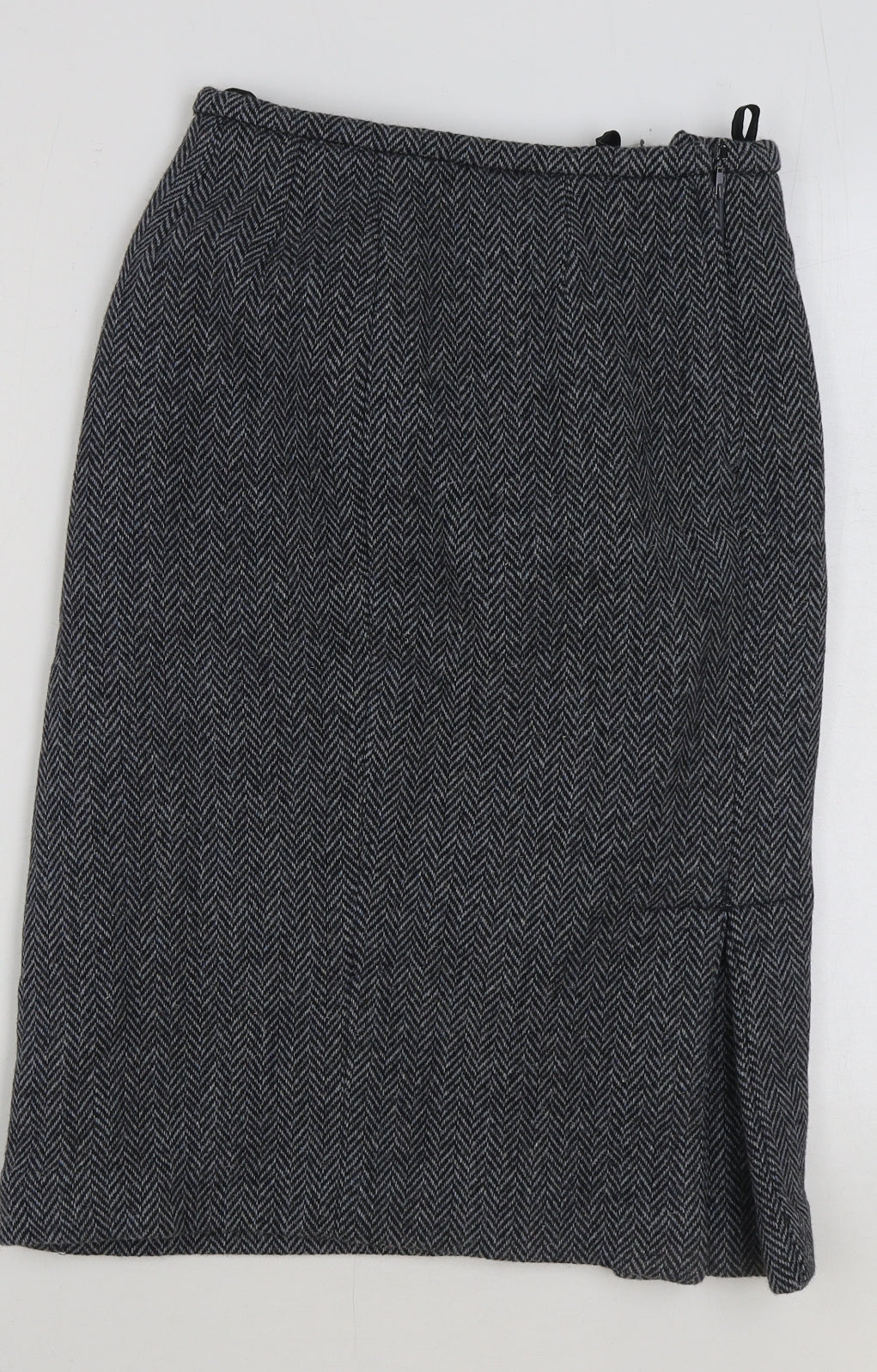 Preworn Womens Grey Herringbone Polyester A-Line Skirt Size 28 in Zip