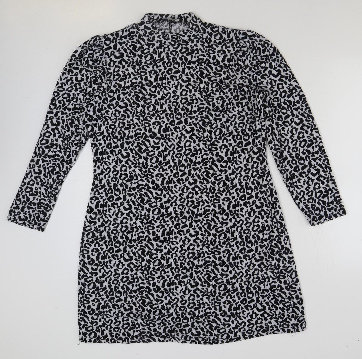 George Womens Black Animal Print Polyester A-Line Size 16 Round Neck Pullover