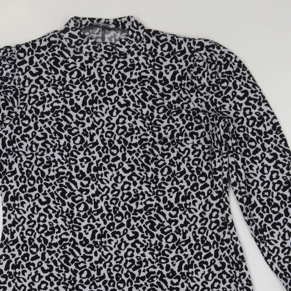 George Womens Black Animal Print Polyester A-Line Size 16 Round Neck Pullover
