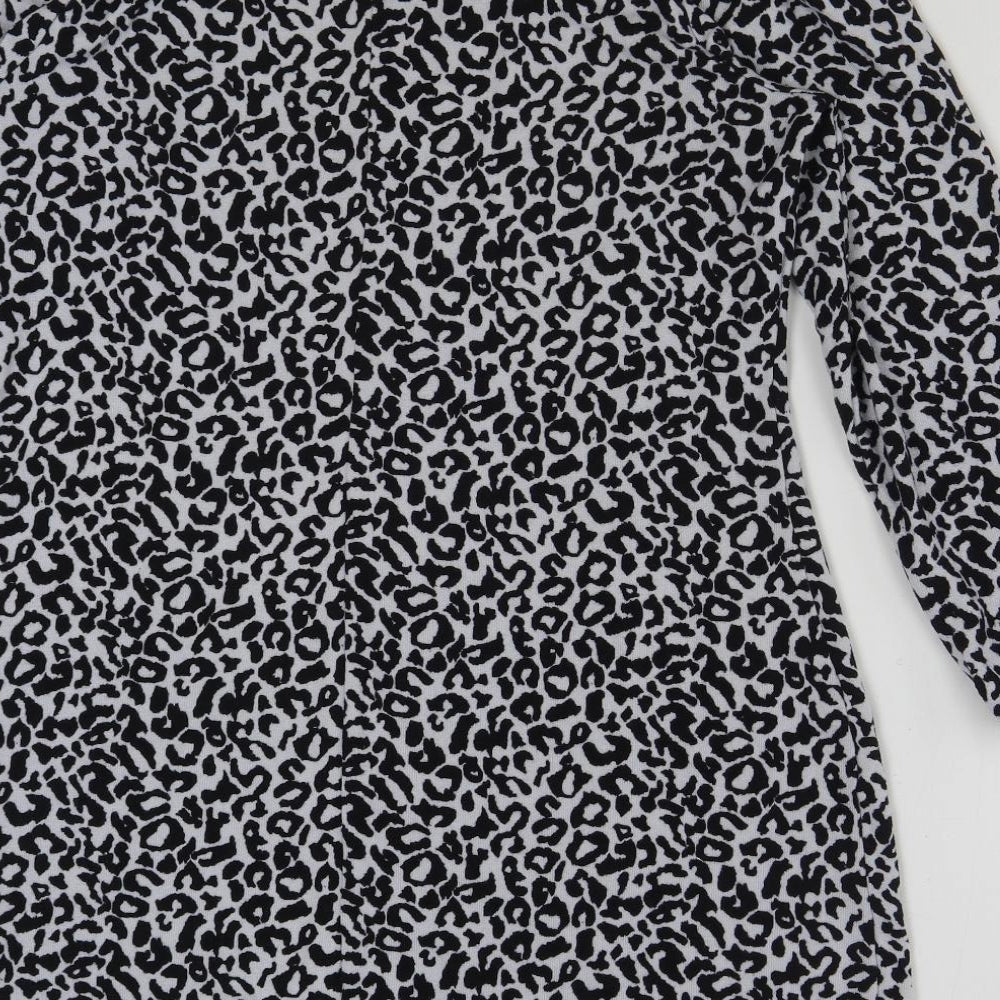 George Womens Black Animal Print Polyester A-Line Size 16 Round Neck Pullover