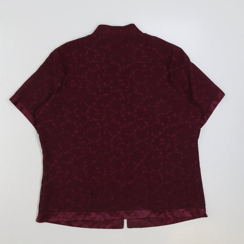 Marks and Spencer Womens Red Floral Polyester Basic Button-Up Size 16 Collared