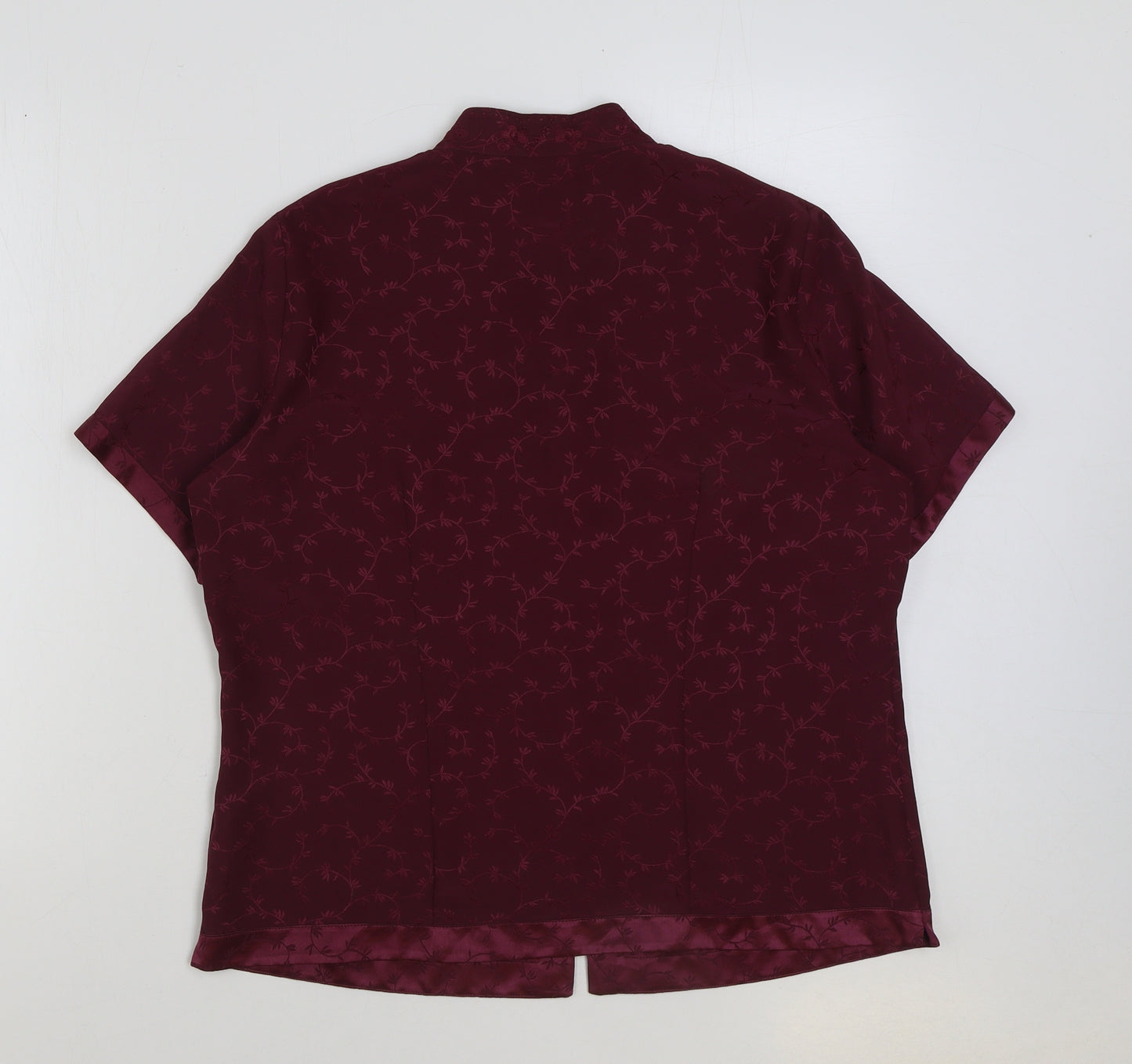 Marks and Spencer Womens Red Floral Polyester Basic Button-Up Size 16 Collared