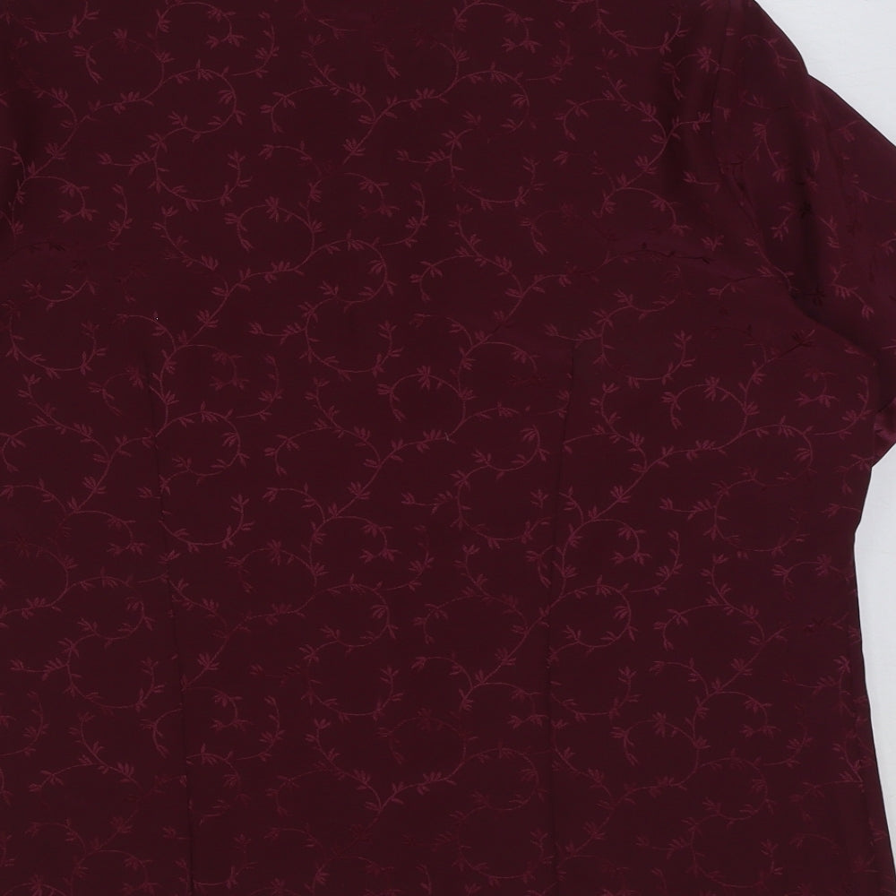 Marks and Spencer Womens Red Floral Polyester Basic Button-Up Size 16 Collared