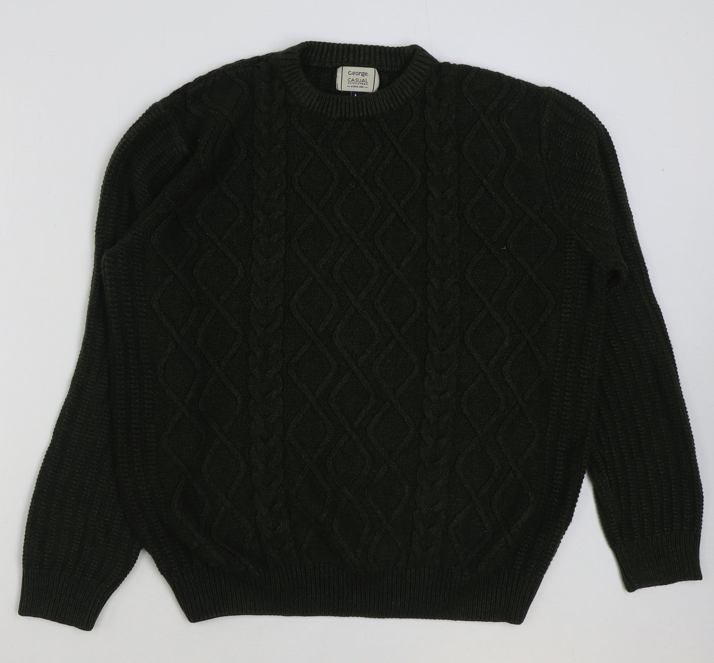 George Mens Green Round Neck Acrylic Pullover Jumper Size L