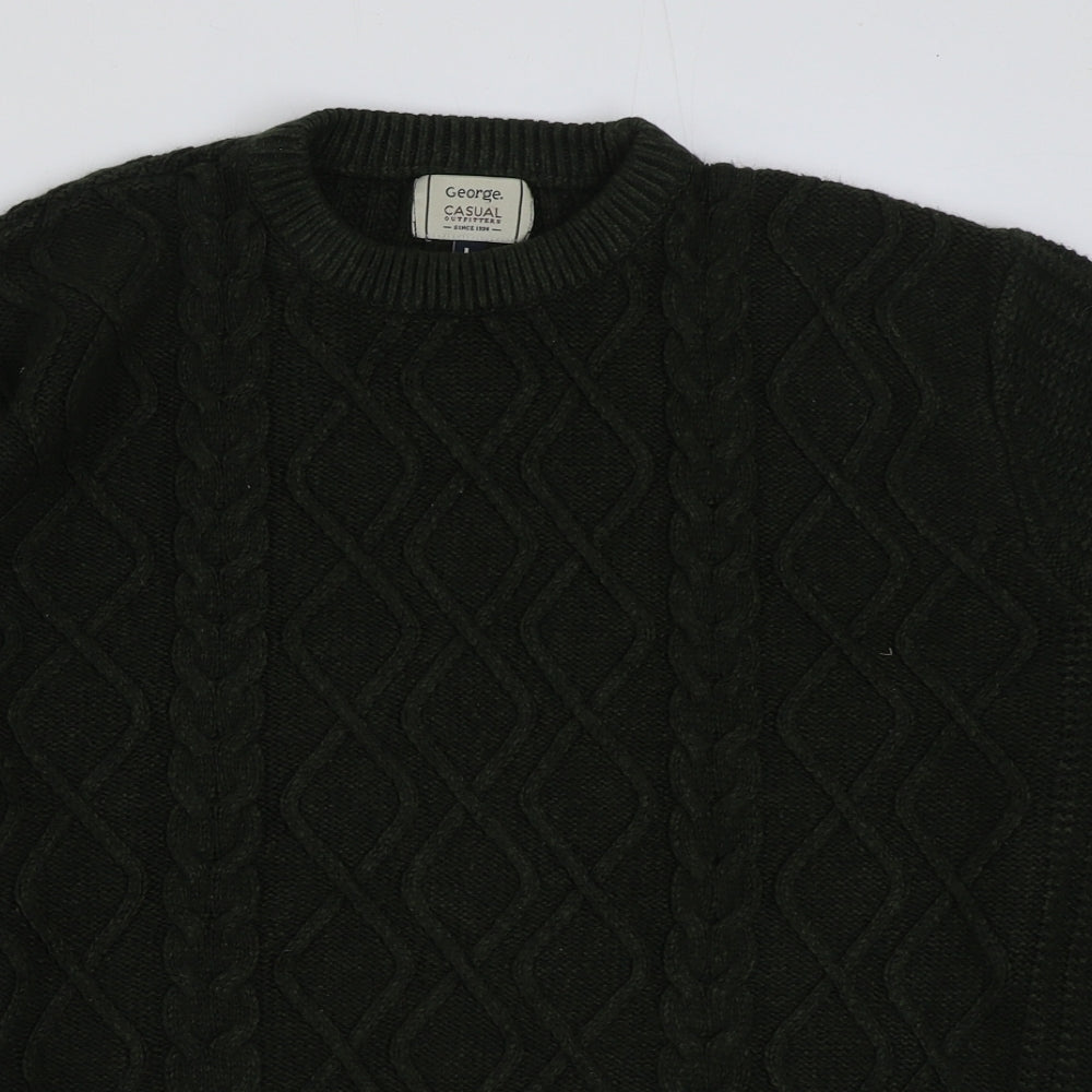 George Mens Green Round Neck Acrylic Pullover Jumper Size L