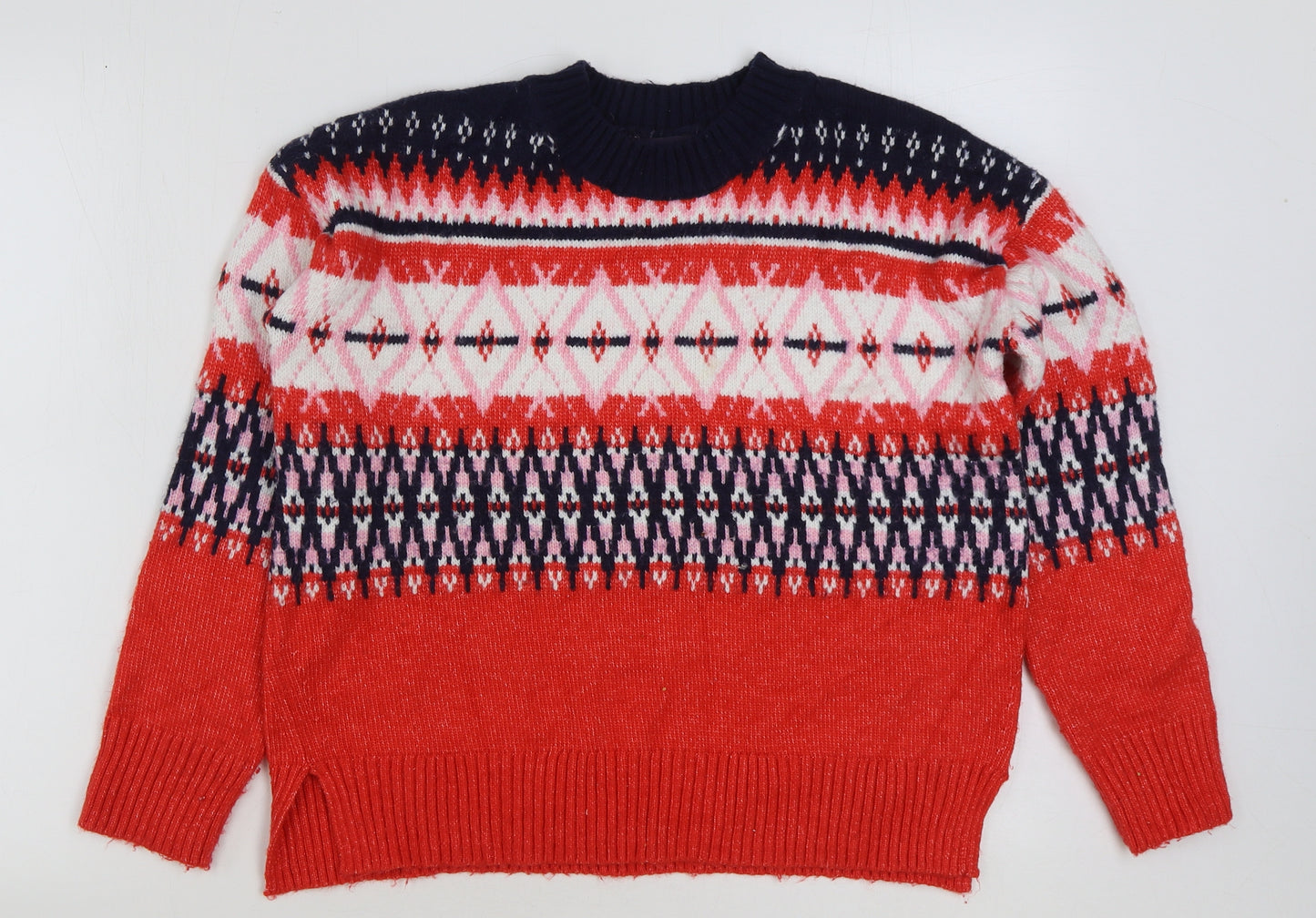 Marks and Spencer Womens Multicoloured Mock Neck Fair Isle Acrylic Pullover Jumper Size M